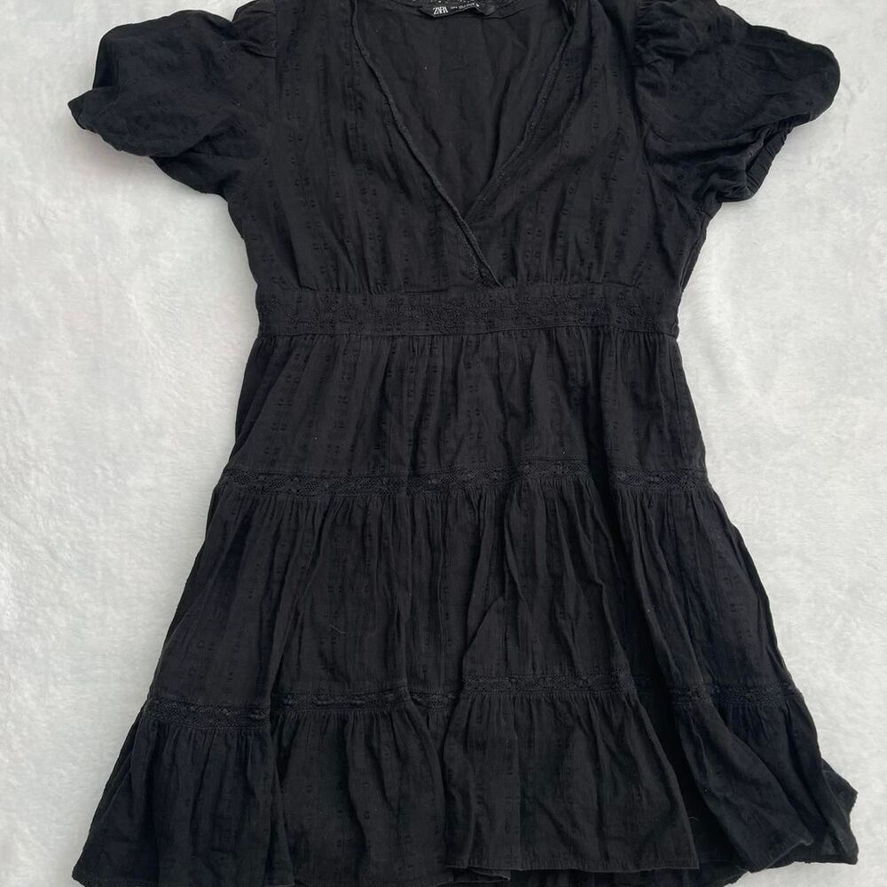 Zara Black Mini Dress Women's L Lace Flowy Summer Party Minimalist Party Girly